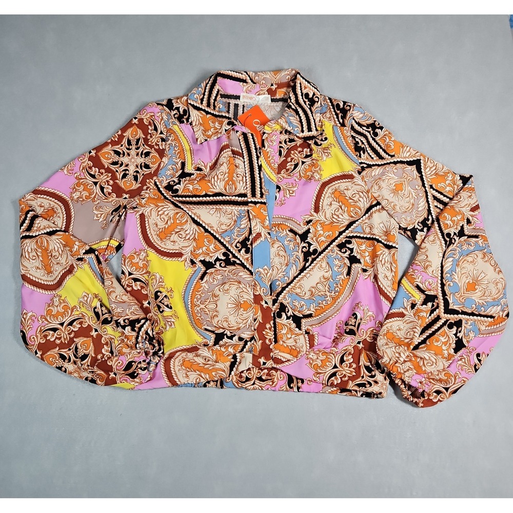 Intempo Juniors Paisley Print Long Sleeve Cropped Blouse Size Small NWT